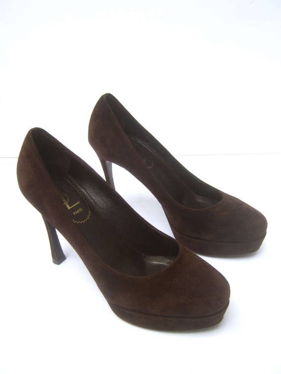 Yves Saint Laurent Chocolate Brown Suede Platform… - image 2