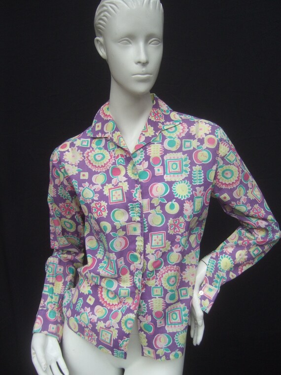 EMILIO PUCCI Pastel Floral Print Cotton Blouse c 1