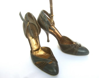Dolce & Gabbana Italy Gray Leather Ankle Strap Shoes Size 39.5