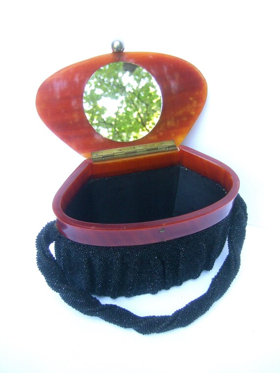 1940s Art Deco Black Glass Caviar Beaded Box Purse - image 5