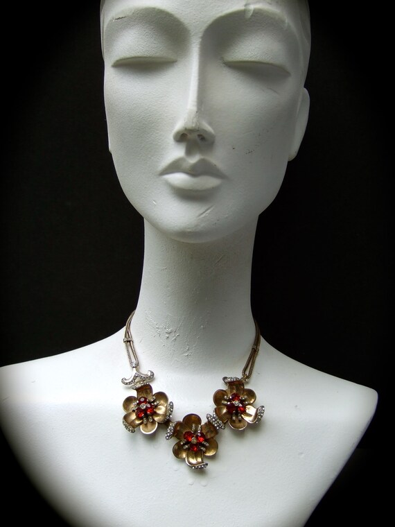 1940s Elegant Red Floral Crystal Choker Necklace … - image 8