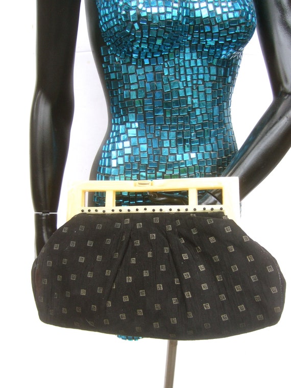 Stylish Black Suede Lucite Handle Large Scale Clu… - image 1