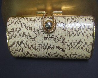 Sleek Snakeskin Gilt Metal Versatile Handbag c 1970s