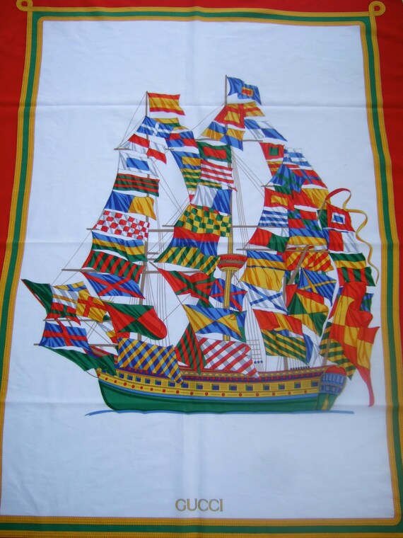 GUCCI Italy Huge Rectangular Cotton Schooner Ship… - image 2
