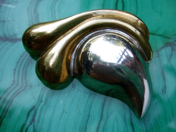 Sterling Silver & Brass Sinuous Curved Puffy Arti… - image 1