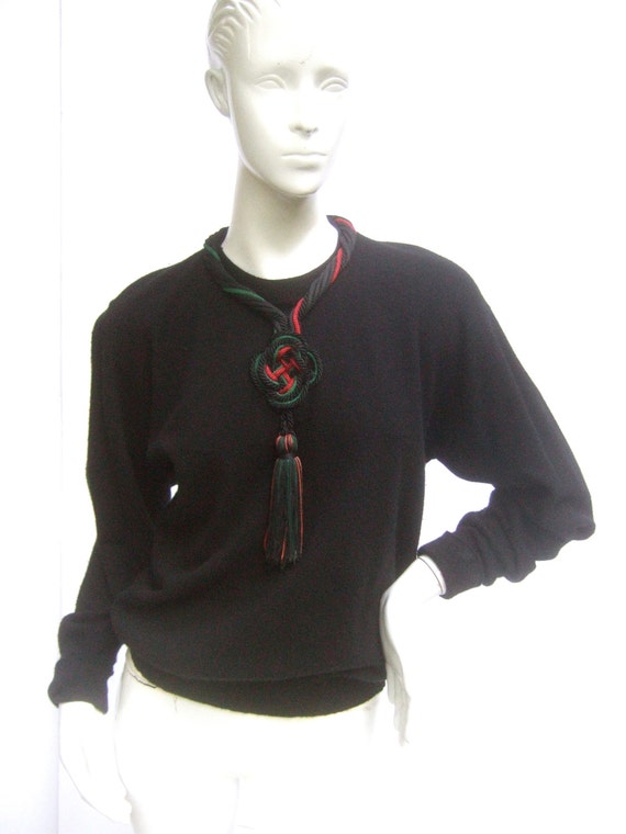 Cashmere Tassel Collar Black Sweater c 1970s - image 1