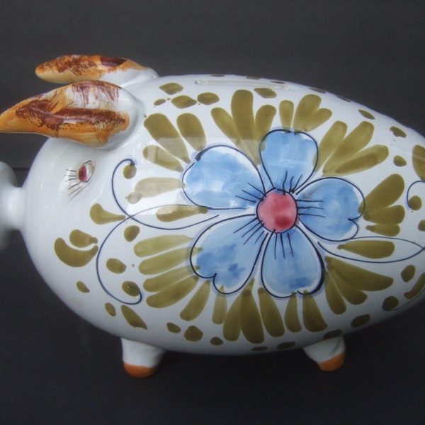 Charming Whimsical Italian Large Scale Hand Painted Majolica Ceramic Artisan Piggy Bank