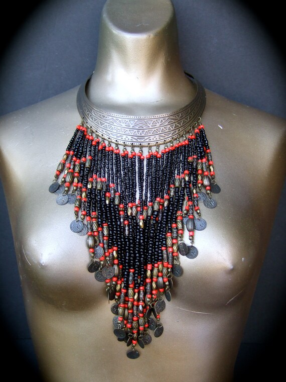 Exotic Artisan Handmade Massive Glass Beaded Bib … - image 3