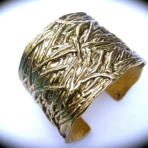 Chic Wide Gilt Metal Textured Cuff Bracelet Designed by Karine Sultan image 1