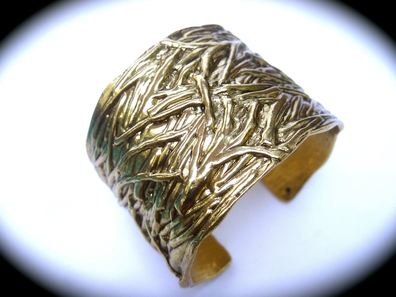 Chic Wide Gilt Metal Textured Cuff Bracelet Designed by Karine Sultan image 1