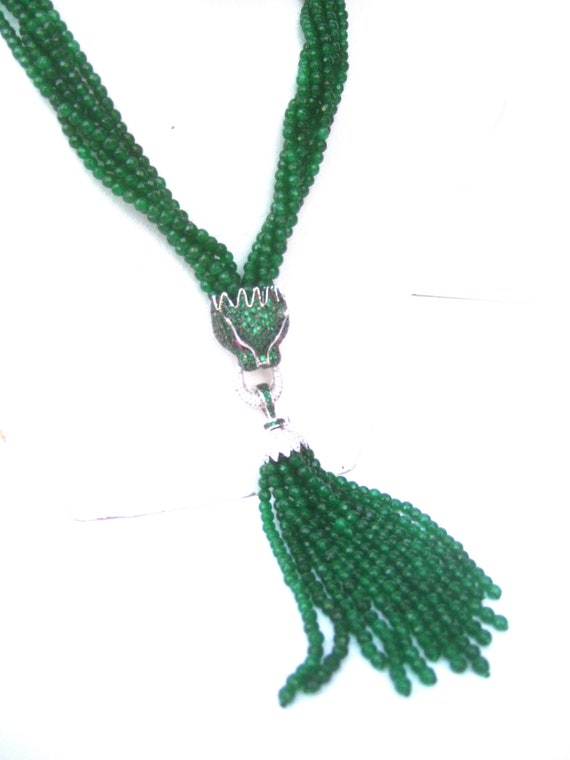 Opulent Green Crystal Panther Tassel Necklace - image 6