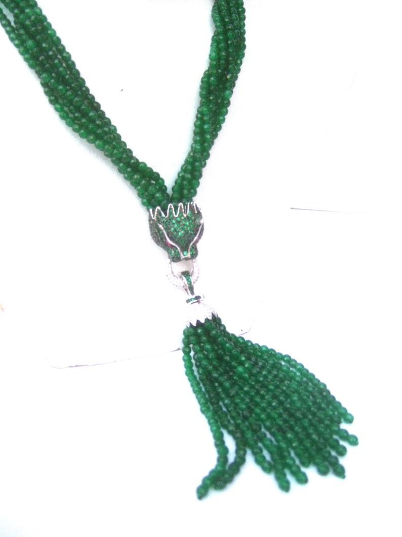 Opulent Green Crystal Panther Tassel Necklace image 6