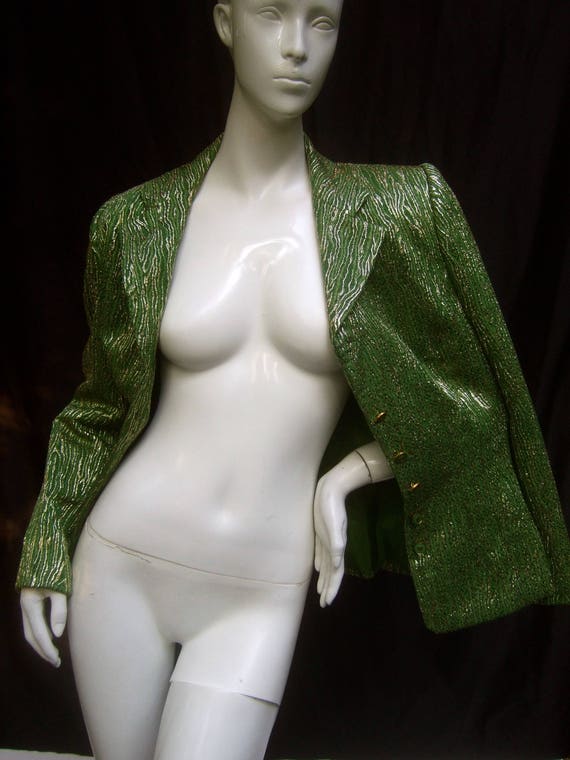 Luxurious Italian Chartreuse Metallic Lame Jacket… - image 3