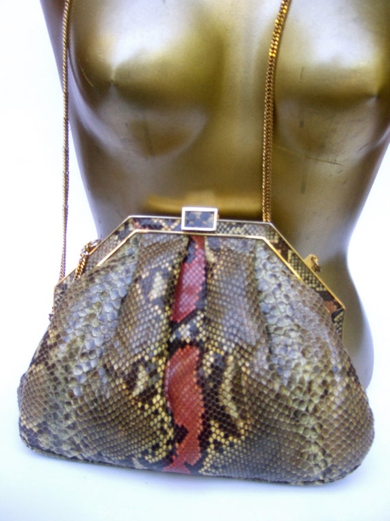 SAKS FIFTH AVENUE Sleek Italian Python Handbag c 1980s Gem