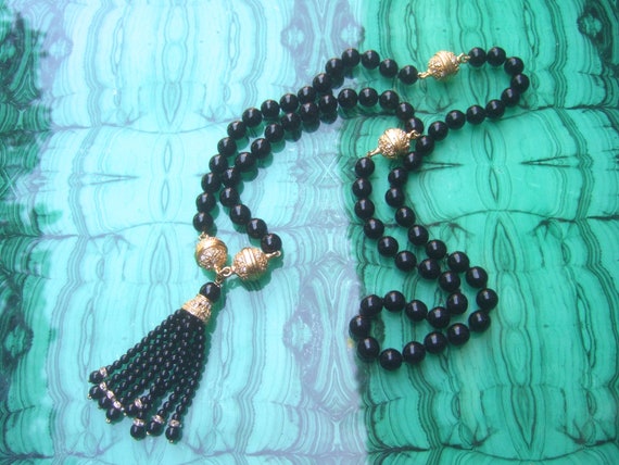 Opulent Ebony Glass Beaded Sautoir Necklace c 198… - image 10