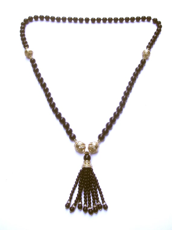 Opulent Ebony Glass Beaded Sautoir Necklace c 198… - image 7