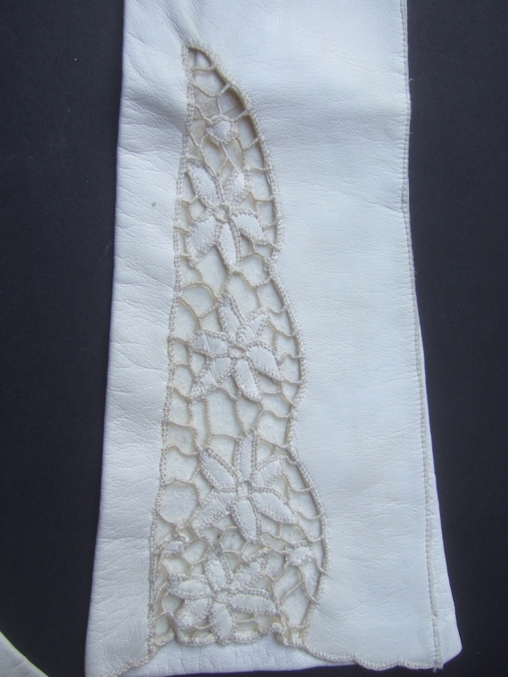 Italian White Kidskin Leather Embroidered Floral … - image 7