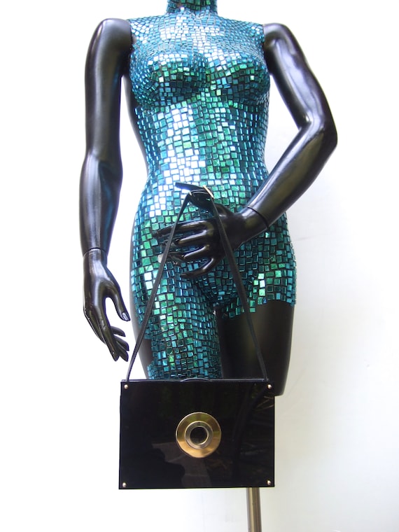 Sleek Mod Black Rectangular Lucite Panel Shoulder… - image 6