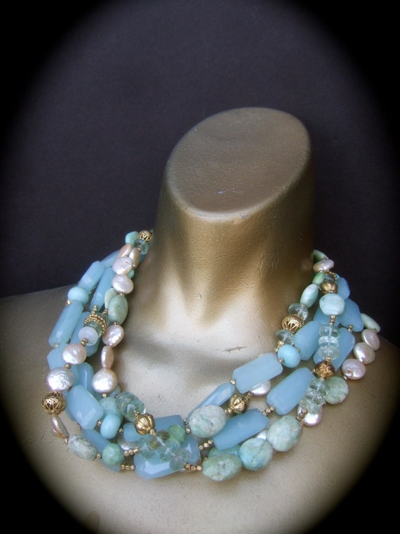 Opulent Heavy Glass Stone & Crystal Beaded Choker… - image 9