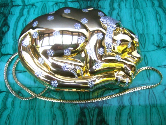 Opulent Gilt Metal Crystal Encrusted Feline-Cat M… - image 3