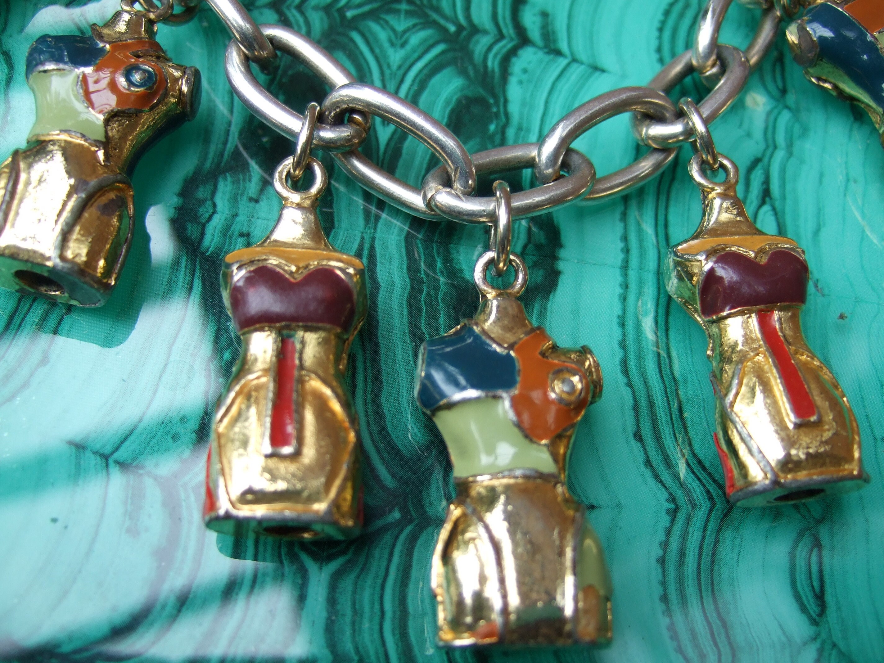 Jean Paul Gaultier Rare Gilt Metal Dangling Enamel Torso Charm 