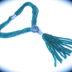 Opulent Green Crystal Panther Tassel Necklace image 4