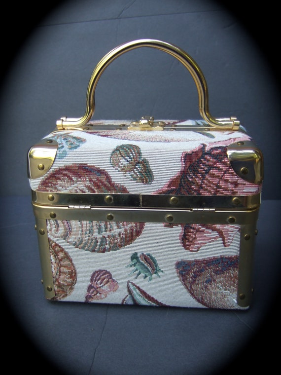 Sea Shell Cloth Tapestry Covered Box Purse Designed by Lisette New York