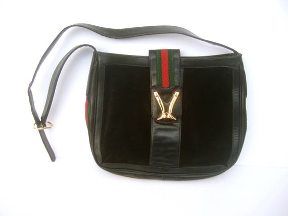 GUCCI Italy Rare Black Suede Boot Clasp Shoulder … - image 8