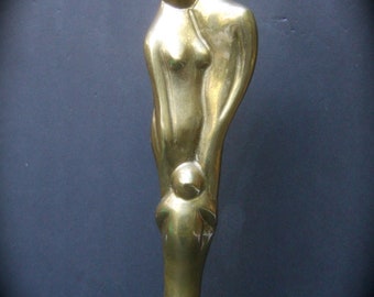 Brass Figural Man Woman & Child Marble Base Statue c 1970s