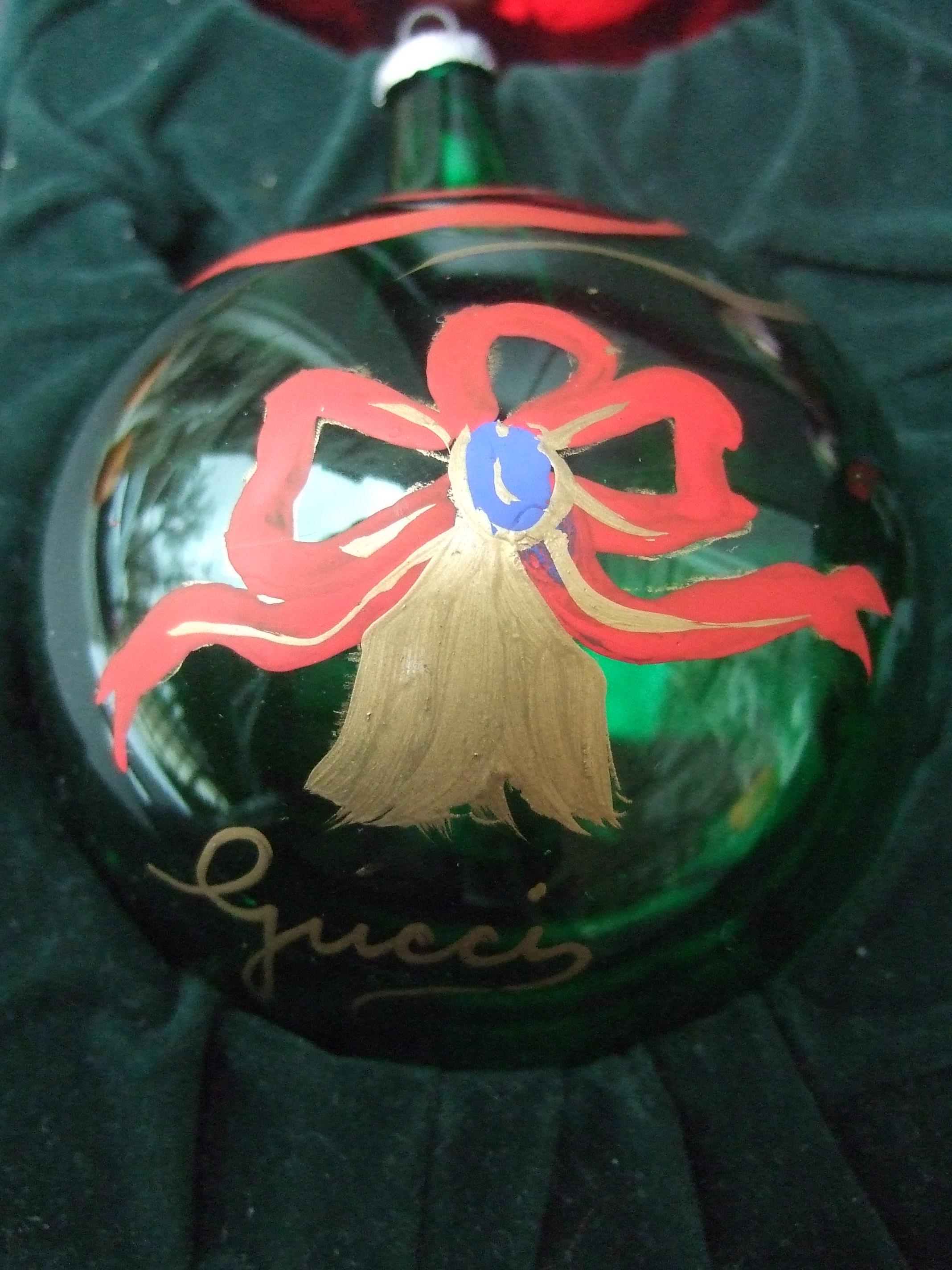 GUCCI Extremely Rare Set of Six Hand Painted Glass Christmas Tree