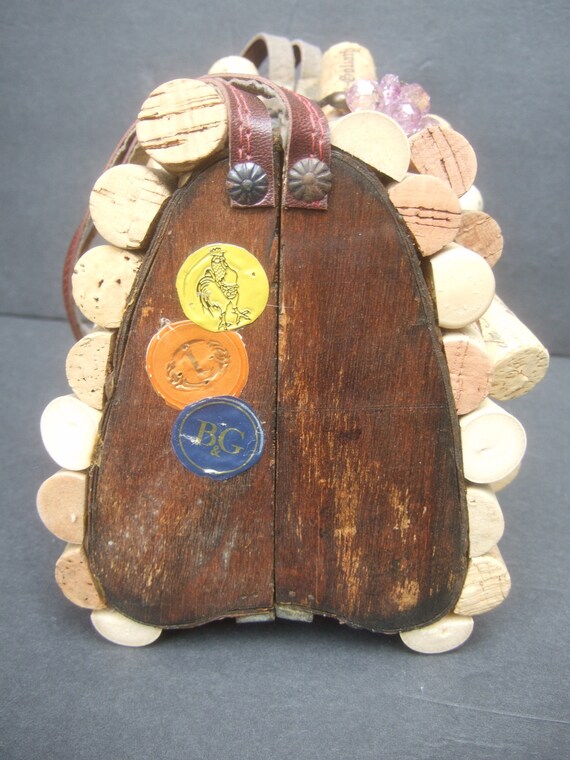 Whimsical Quirky Wine Bottle Cork Wood Box Purse … - image 5