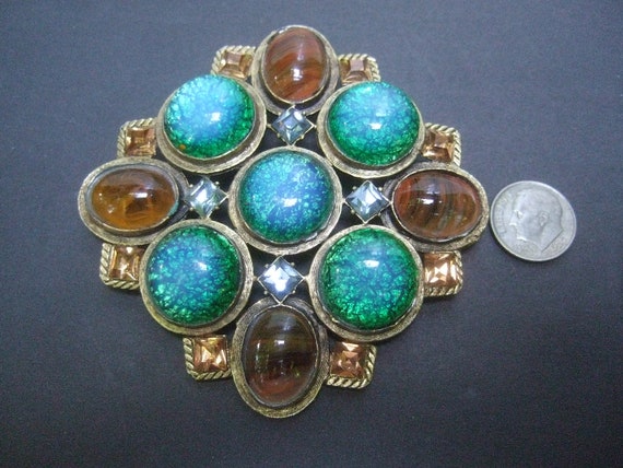 Massive Poured Glass Gilt Metal Cabochon Brooch c… - image 4