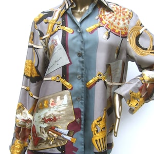 HERMES&#39; PARIS Luxurious Silk Equestrian Bridals Blouse Size 36