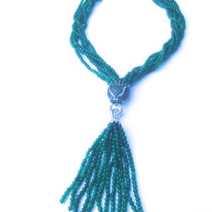 Opulent Green Crystal Panther Tassel Necklace image 7