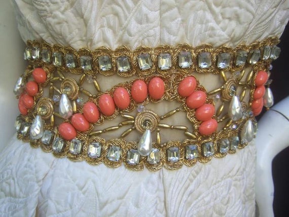 Ceil Chapman Stunning Ivory Brocade Jeweled Empir… - image 3