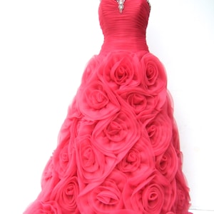 Frothy Deep Pink Chiffon Rosette Southern Belle Gown Designed by Jovanni c 1990s