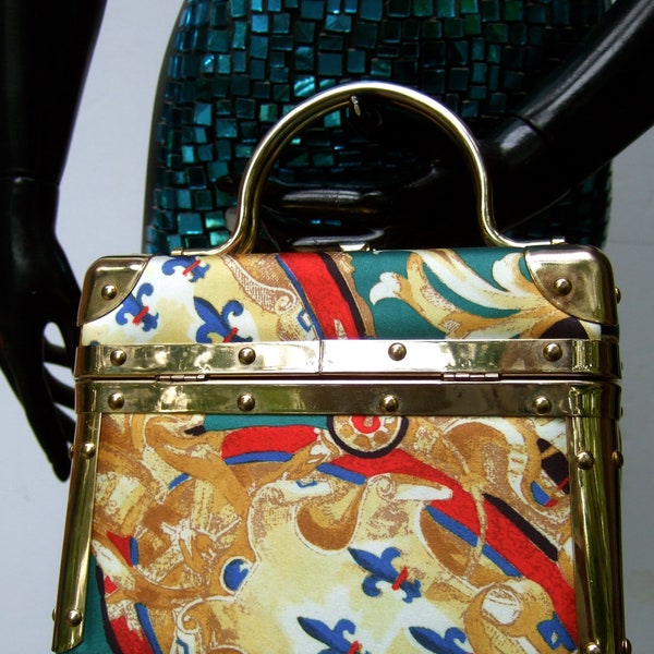 BORSA BELLA Chic Italian Graphic Print Satin Acetate Box Purse c 1980s