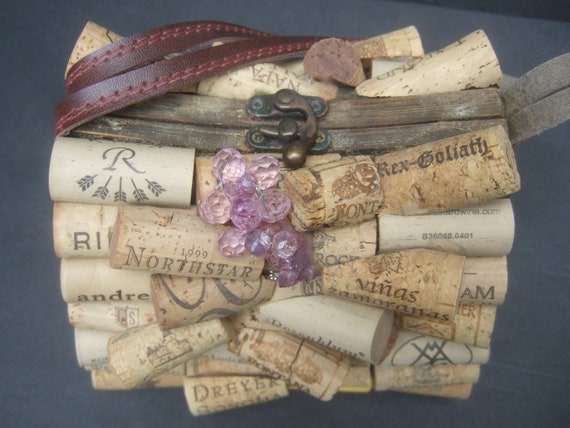 Whimsical Quirky Wine Bottle Cork Wood Box Purse … - image 8