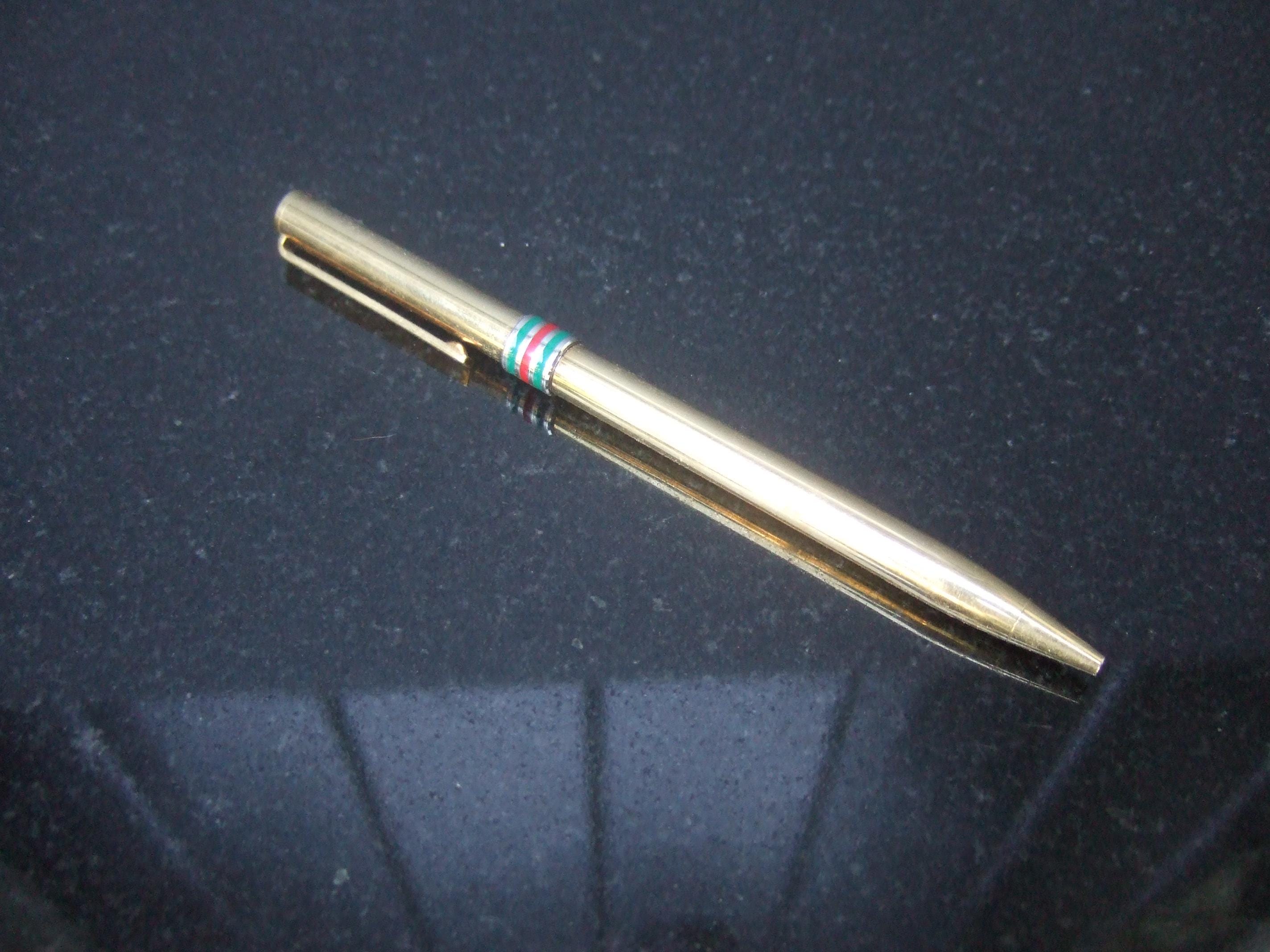 GUCCI Sleek Gold Plated Pen With Red & Green Enamel Stripes 