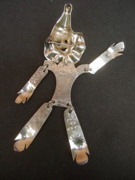 Massive Sterling Articulated Clown Brooch c 1980s - image 5