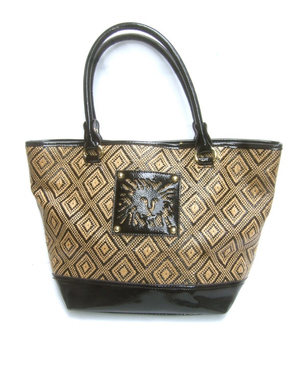 ANNE KLEIN Large Woven Straw Woven Raffia Vinyl T… - image 1