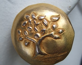 French Gilt Matte Metal Tree of Life Clip On Button Earrings Designed by Antigona Paris