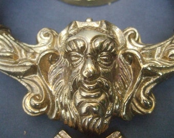 Ornate Stylized Heavy Brass Plated Door Knocker c 1970s