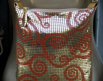 WHITING & DAVIS Gilt Chainmail Small Pouch Shoulder Bag c 1980s