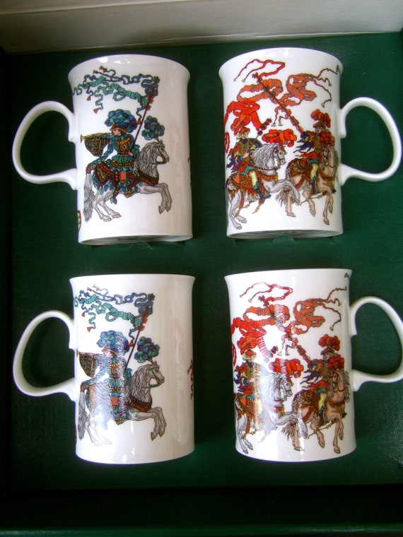 Italy Set of Four Bone China English Knight Theme Mugs | Etsy
