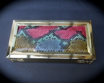 Sleek Snakeskin Gilt Metal Clutch Bag c Late 1970s