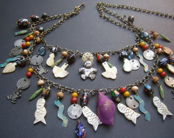 Exotic Chunky Massive Scale Charm Belt-Necklace from India c 1980s