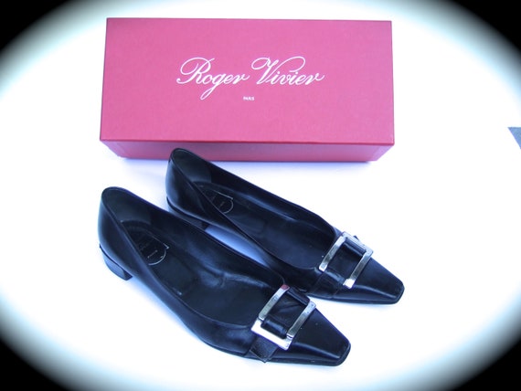 Buy ROGER VIVIER Paris Sleek Black Leather Italian Chrome Buckle
