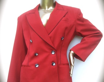 LOLITA LEMPICKA Paris Stylish Red Wool Face Button Jacket c 1980s