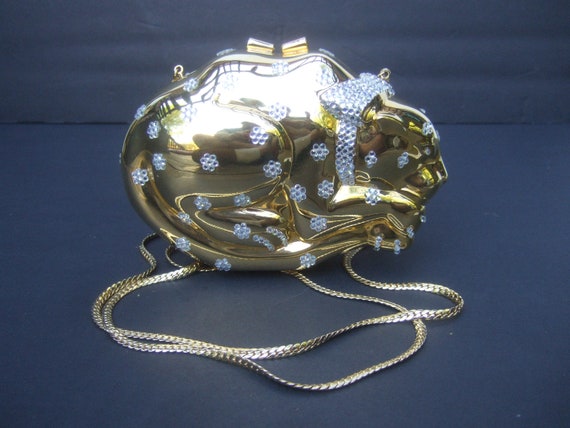 Opulent Gilt Metal Crystal Encrusted Feline-Cat Mi
